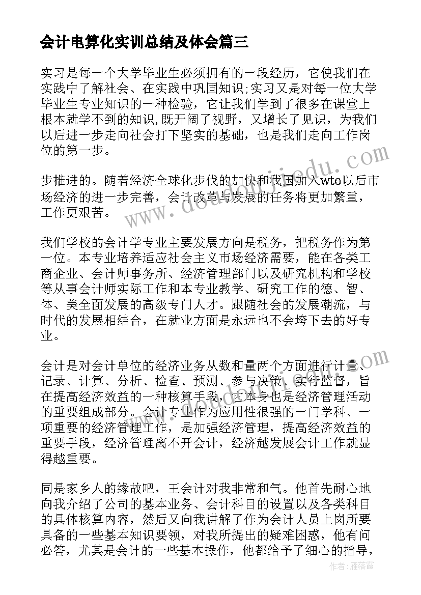 2023年会计电算化实训总结及体会 会计顶岗实习总结(精选6篇)