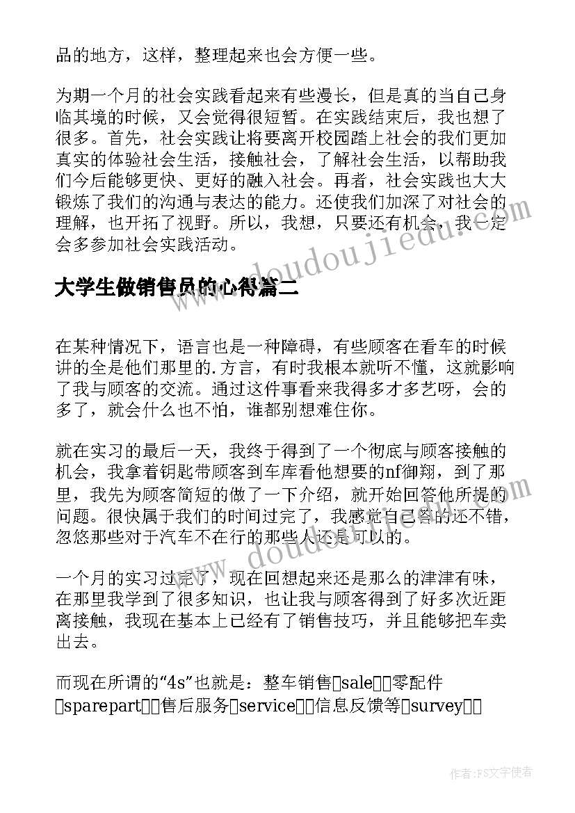 2023年大学生做销售员的心得(汇总8篇)