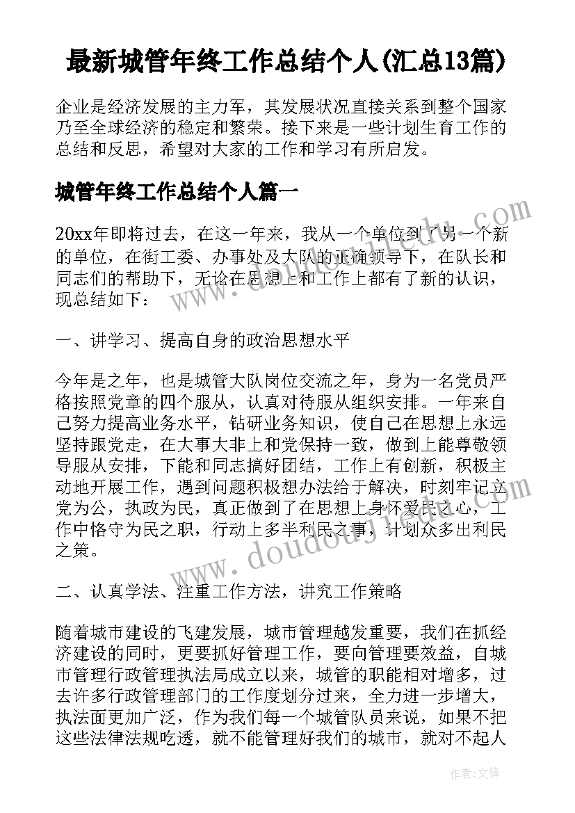 最新城管年终工作总结个人(汇总13篇)