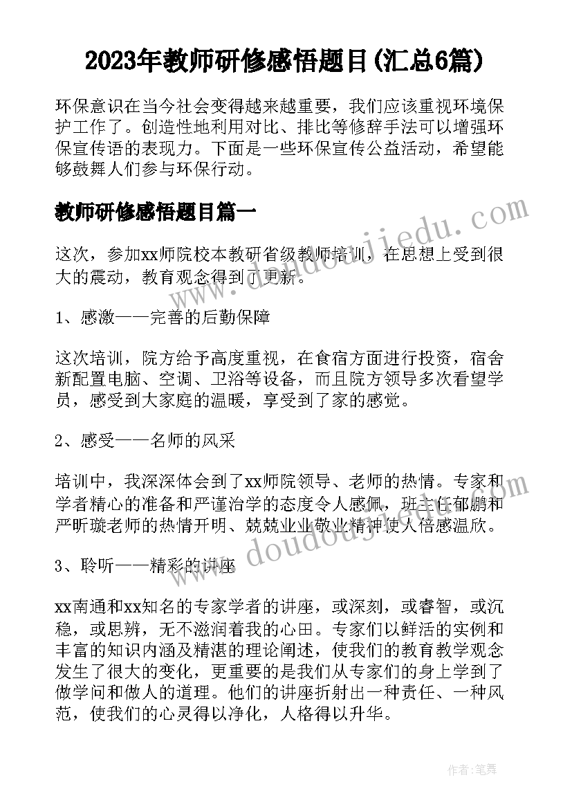 2023年教师研修感悟题目(汇总6篇)