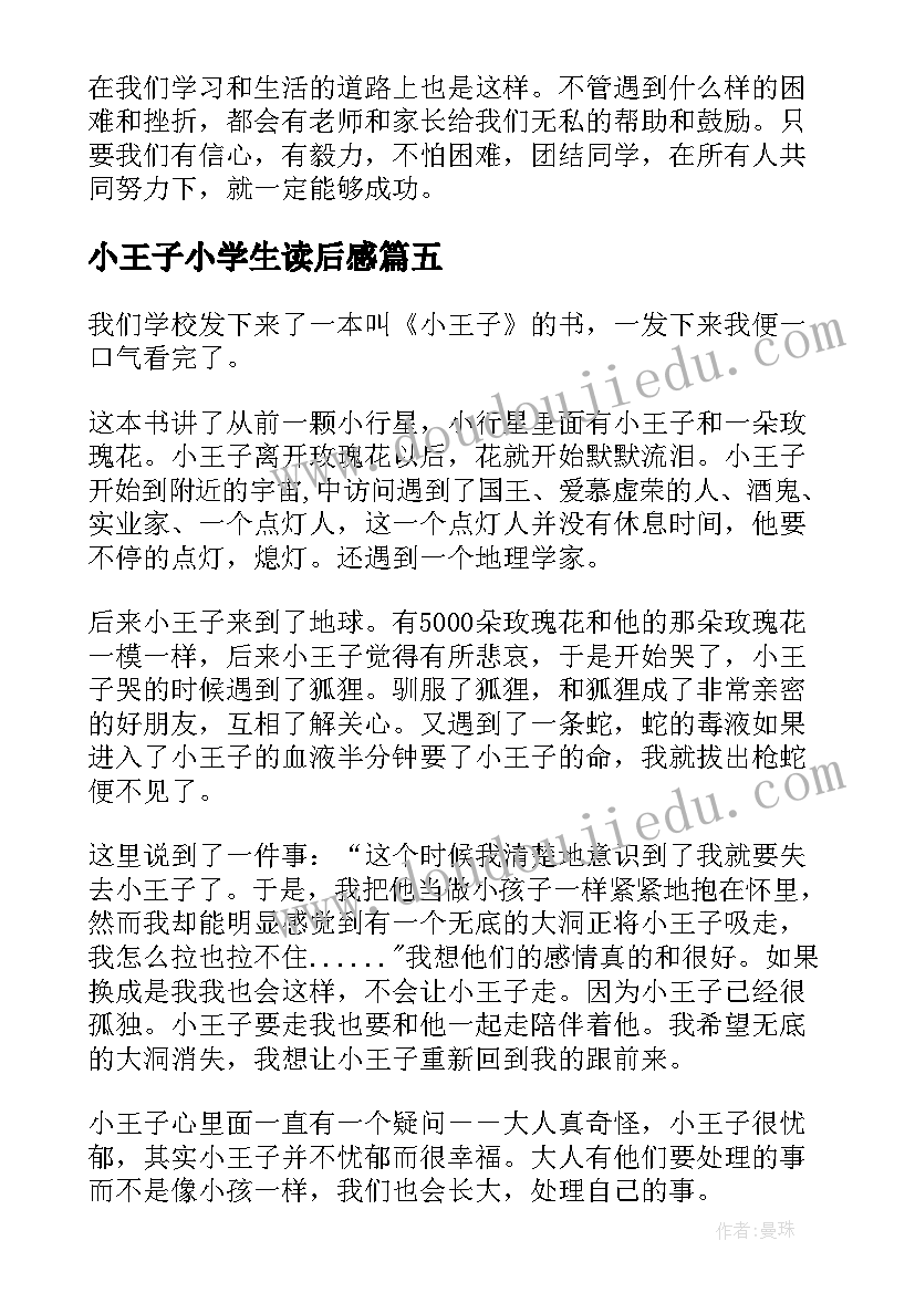 小王子小学生读后感 小学小王子读后感(优质13篇)