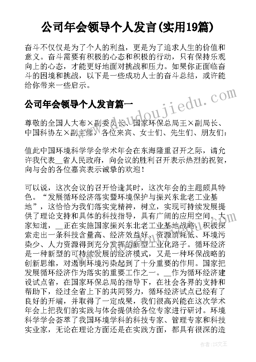 公司年会领导个人发言(实用19篇)