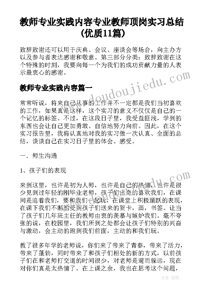 教师专业实践内容 专业教师顶岗实习总结(优质11篇)