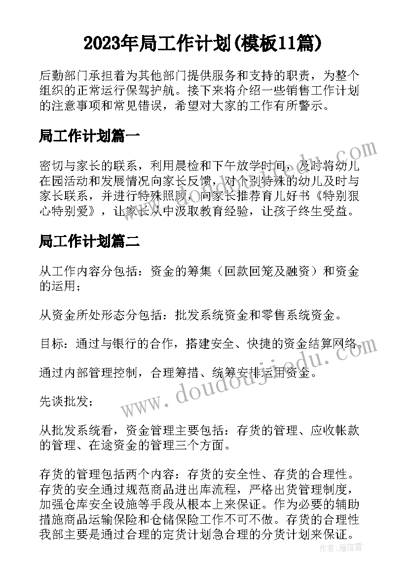 2023年局工作计划(模板11篇)