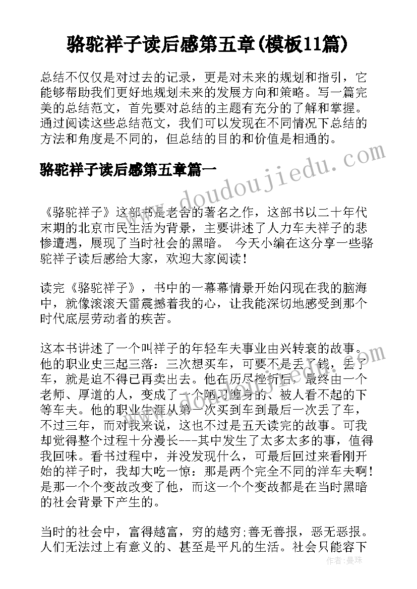 骆驼祥子读后感第五章(模板11篇)