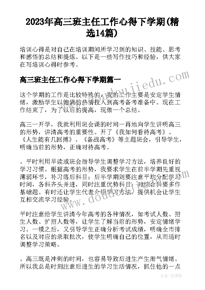 2023年高三班主任工作心得下学期(精选14篇)