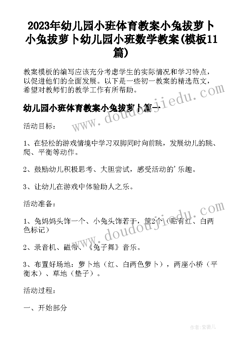 2023年幼儿园小班体育教案小兔拔萝卜 小兔拔萝卜幼儿园小班数学教案(模板11篇)