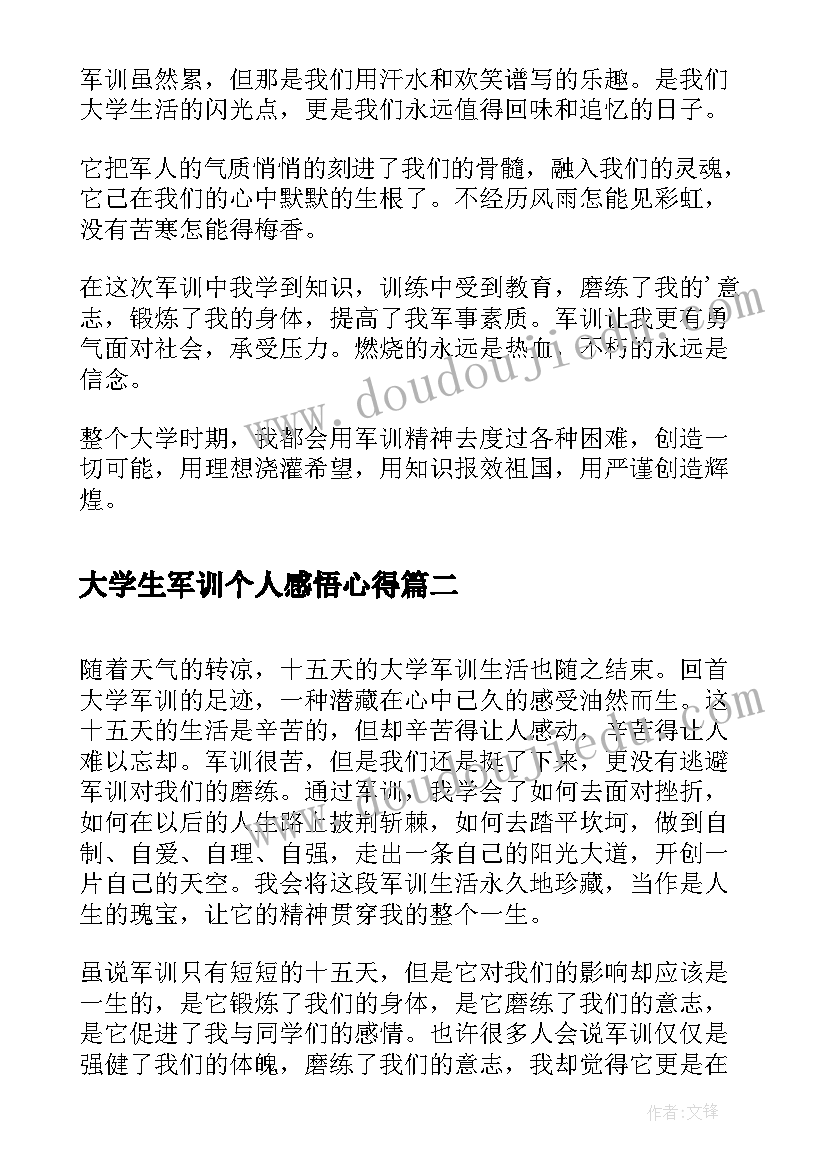 2023年大学生军训个人感悟心得 版大学生军训心得感悟(实用13篇)