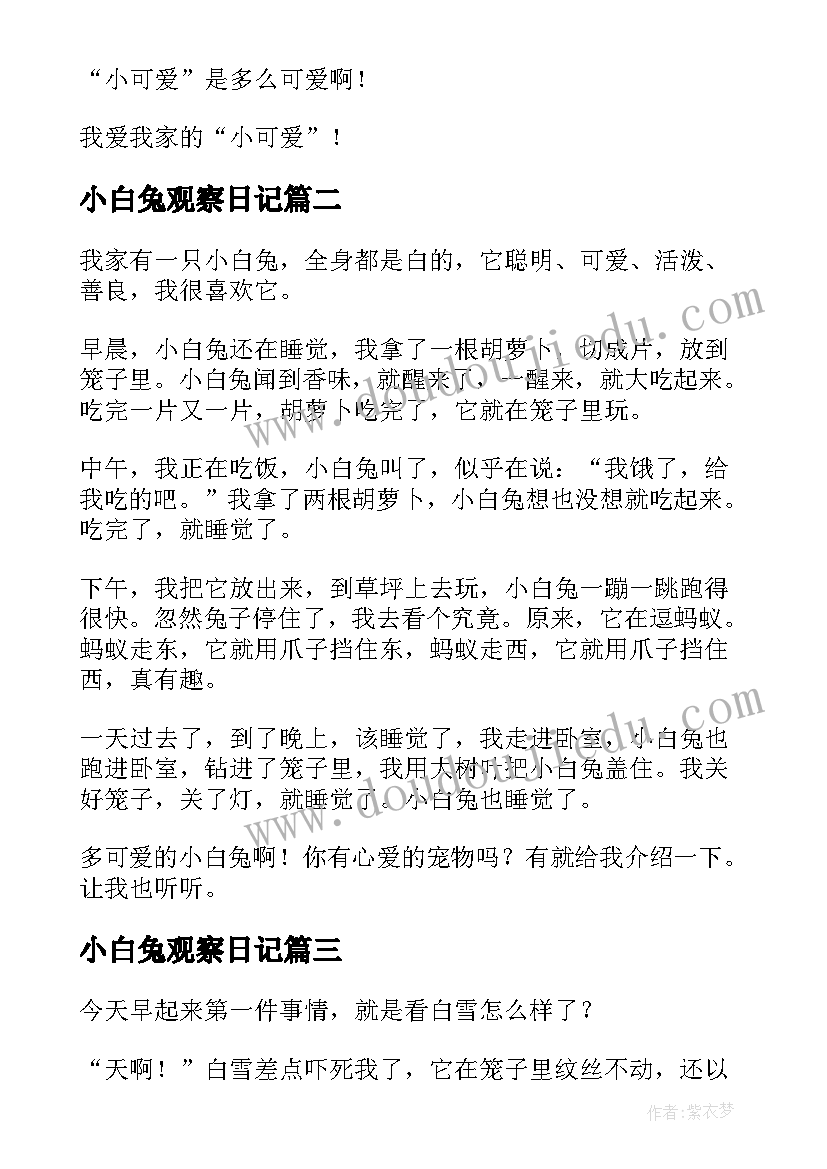 最新小白兔观察日记 小白兔的观察日记(精选9篇)