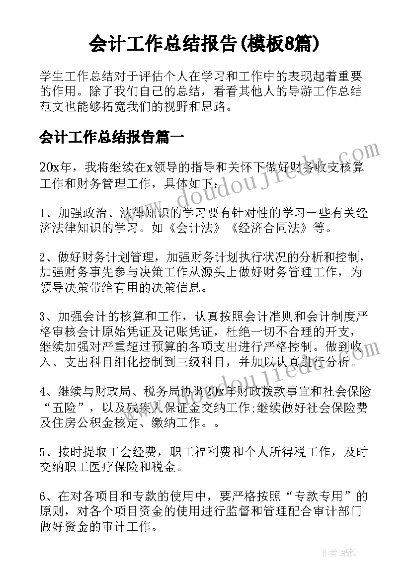 会计工作总结报告(模板8篇)