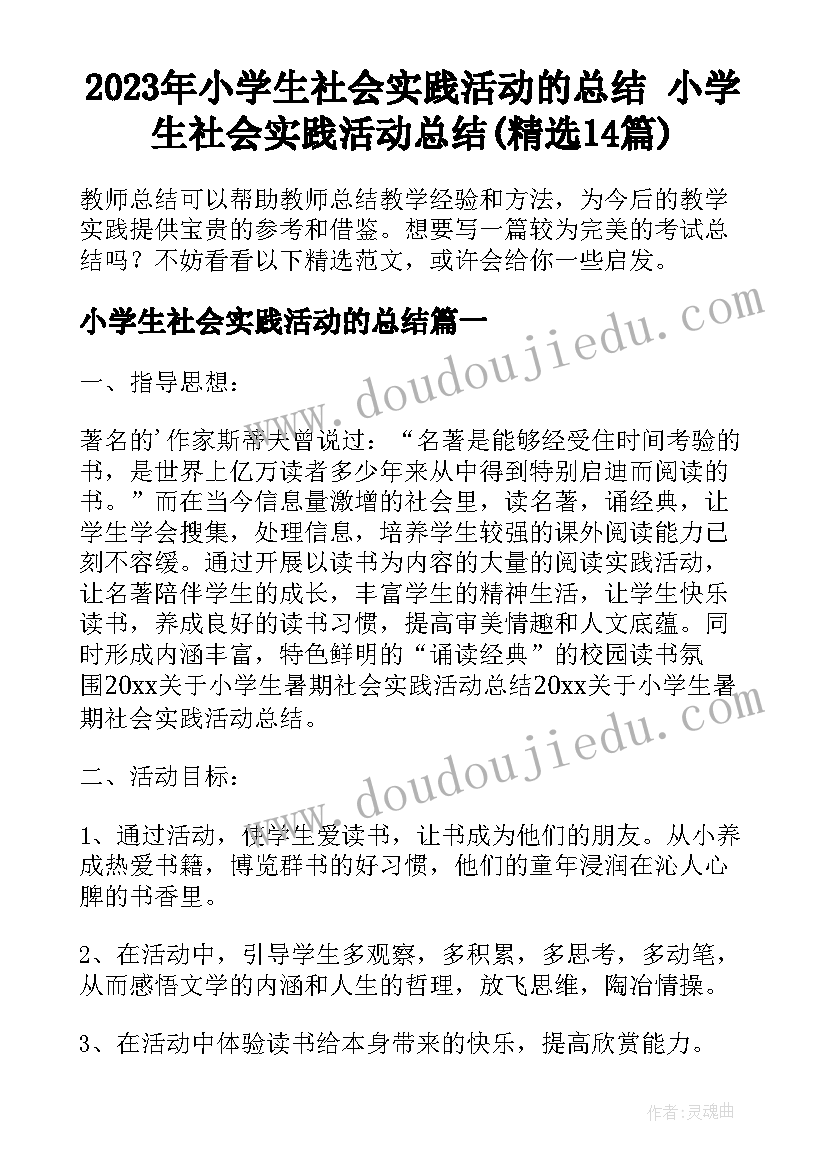 2023年小学生社会实践活动的总结 小学生社会实践活动总结(精选14篇)