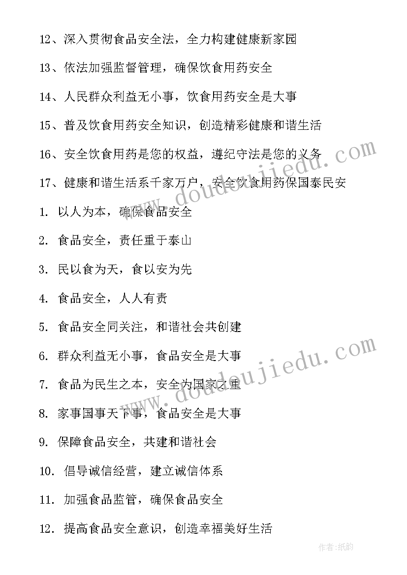 最新食品安全法宣传标语(汇总10篇)