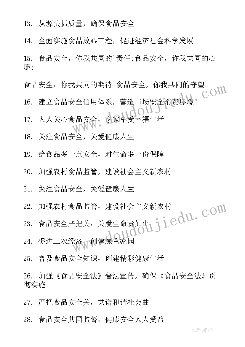 最新食品安全法宣传标语(汇总10篇)