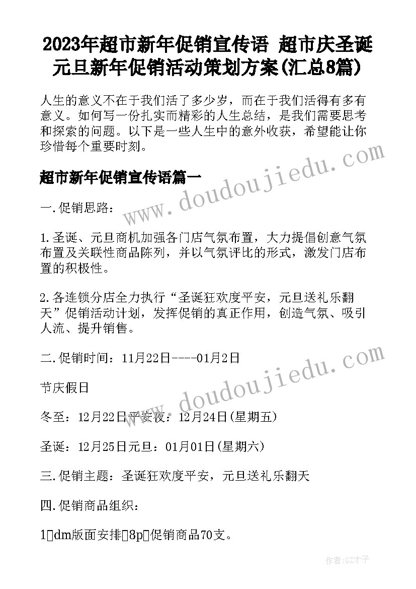 2023年超市新年促销宣传语 超市庆圣诞元旦新年促销活动策划方案(汇总8篇)