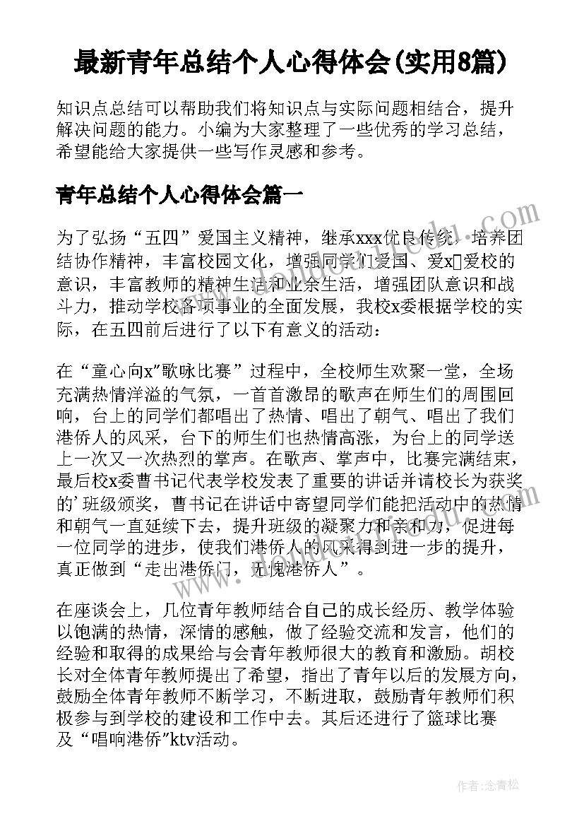 最新青年总结个人心得体会(实用8篇)