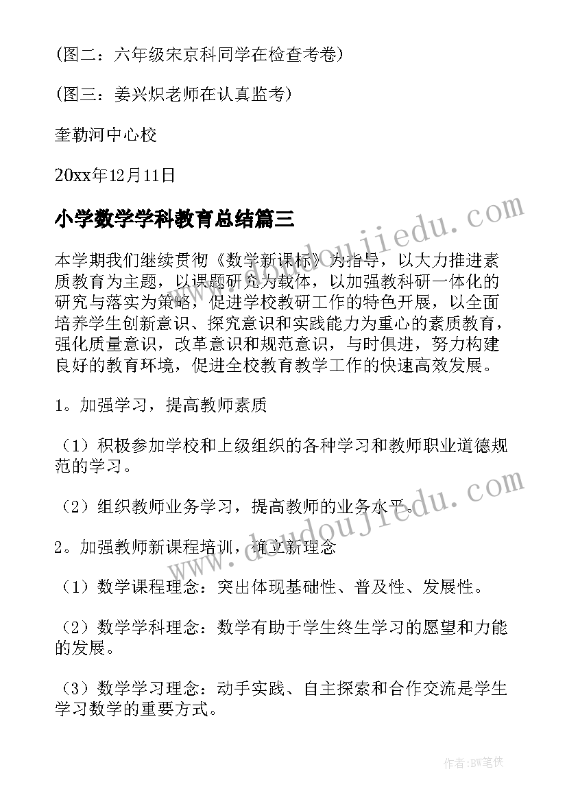 小学数学学科教育总结(优质11篇)