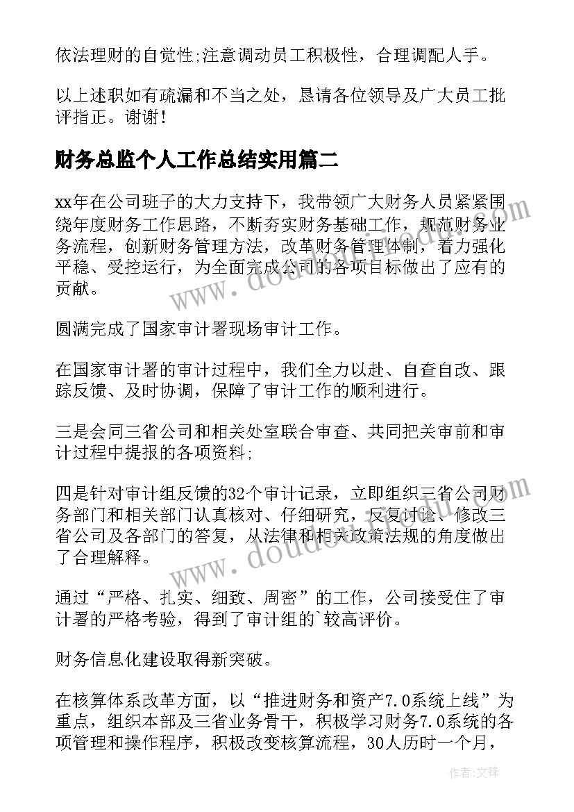 2023年财务总监个人工作总结实用 财务总监个人工作总结(通用20篇)