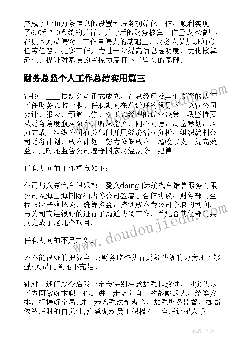 2023年财务总监个人工作总结实用 财务总监个人工作总结(通用20篇)