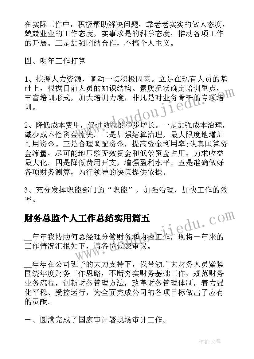 2023年财务总监个人工作总结实用 财务总监个人工作总结(通用20篇)