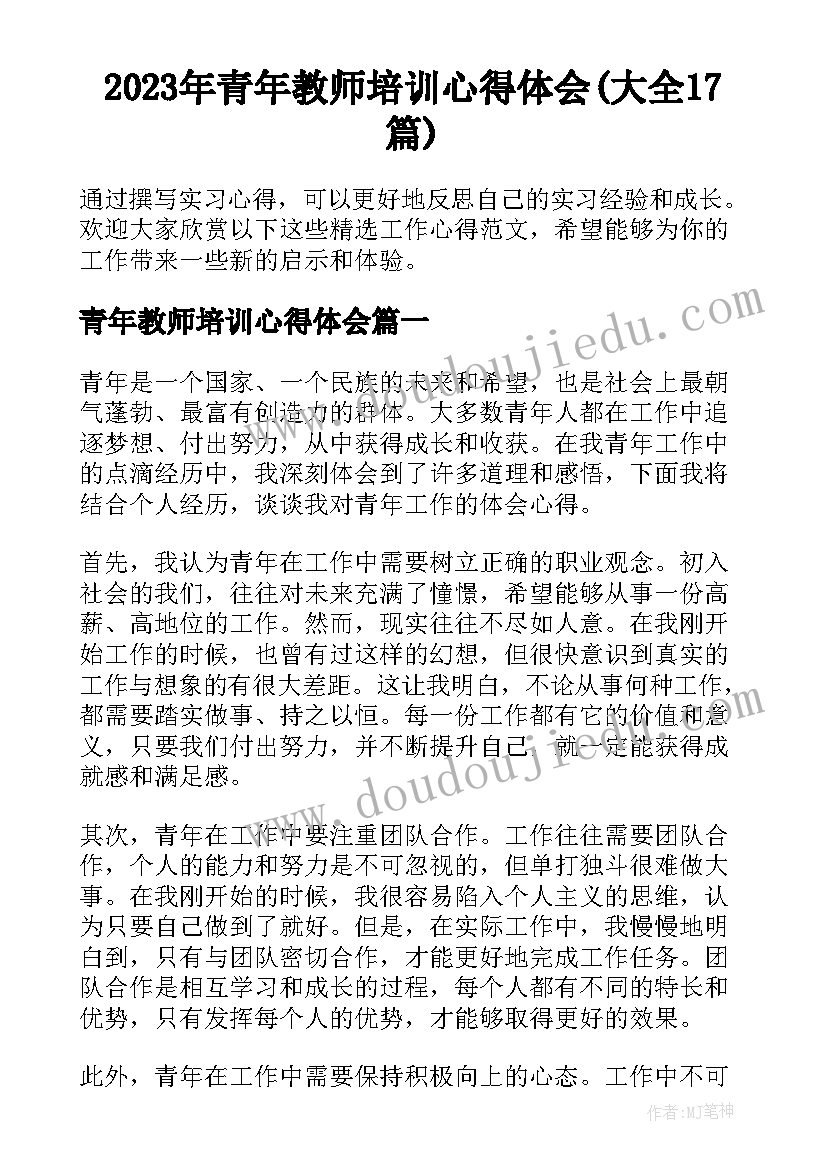 2023年青年教师培训心得体会(大全17篇)