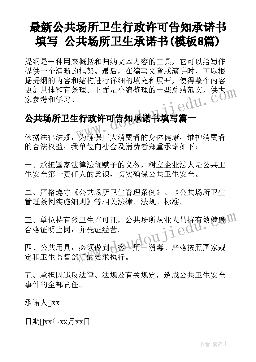 最新公共场所卫生行政许可告知承诺书填写 公共场所卫生承诺书(模板8篇)