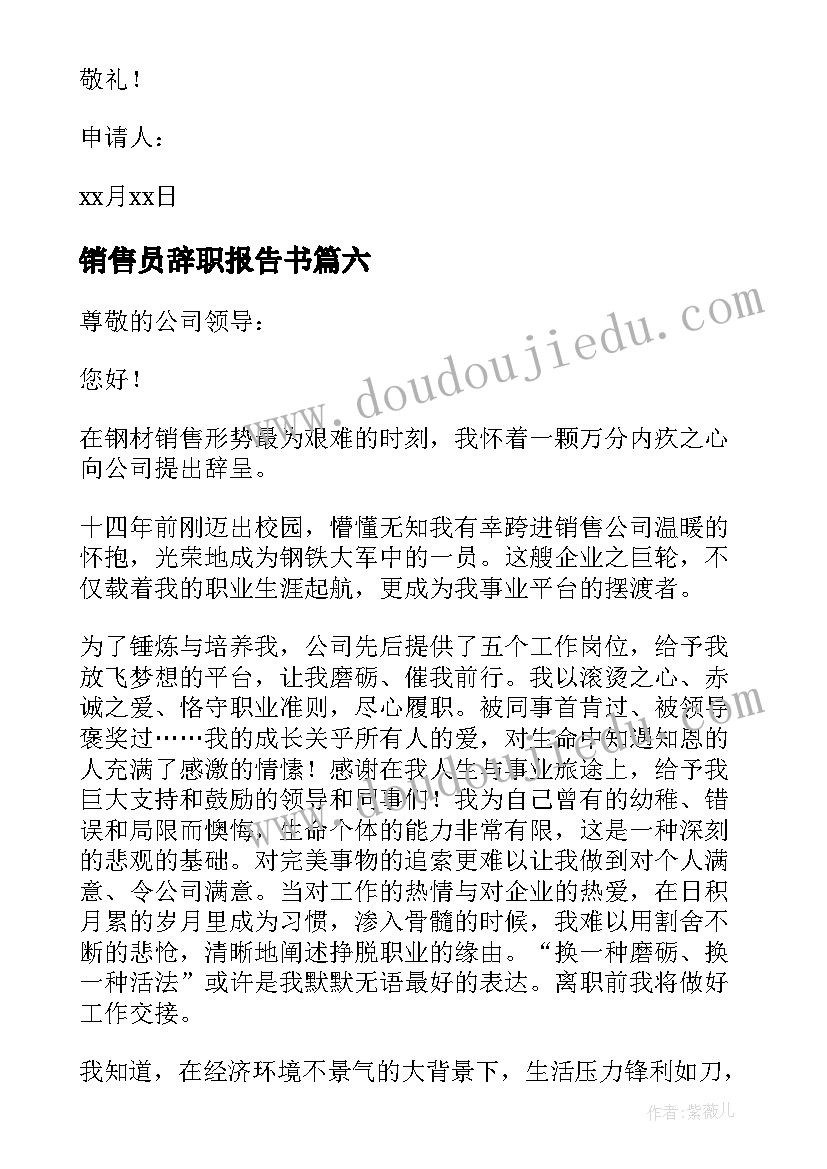 最新销售员辞职报告书 销售人员辞职报告(大全13篇)