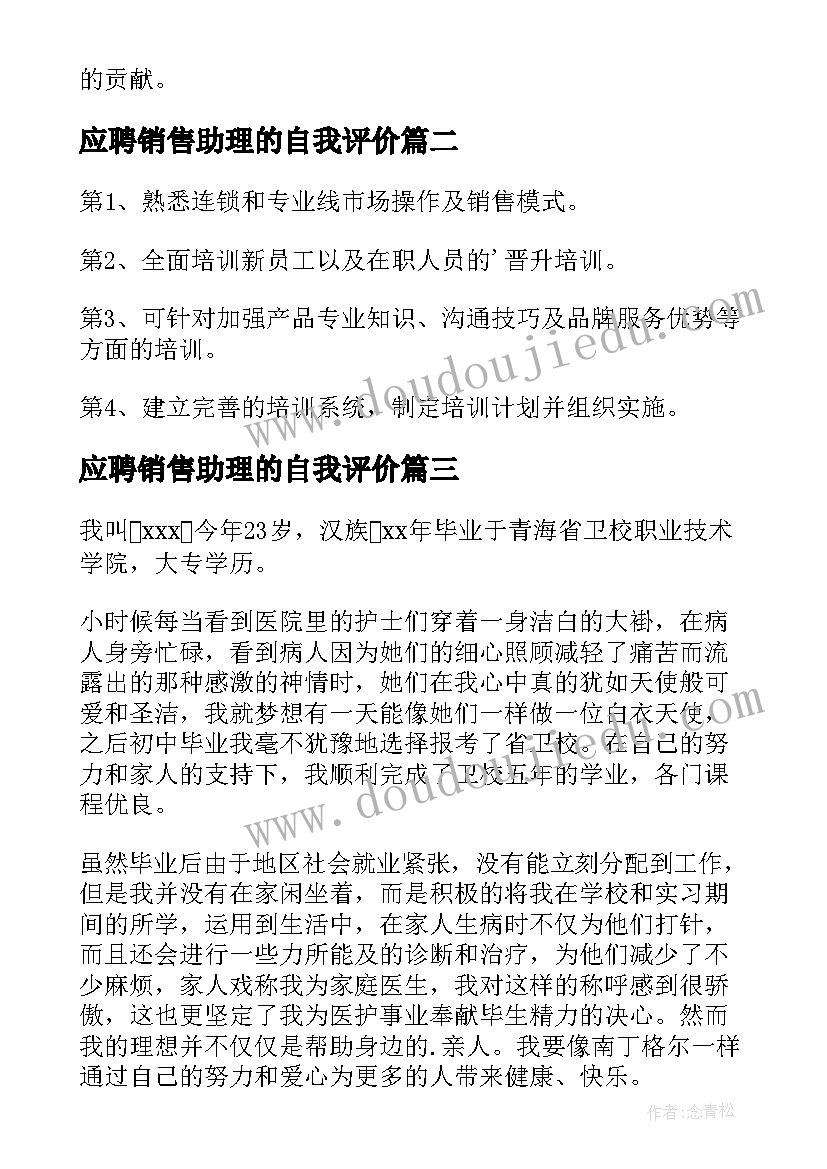 2023年应聘销售助理的自我评价(汇总18篇)