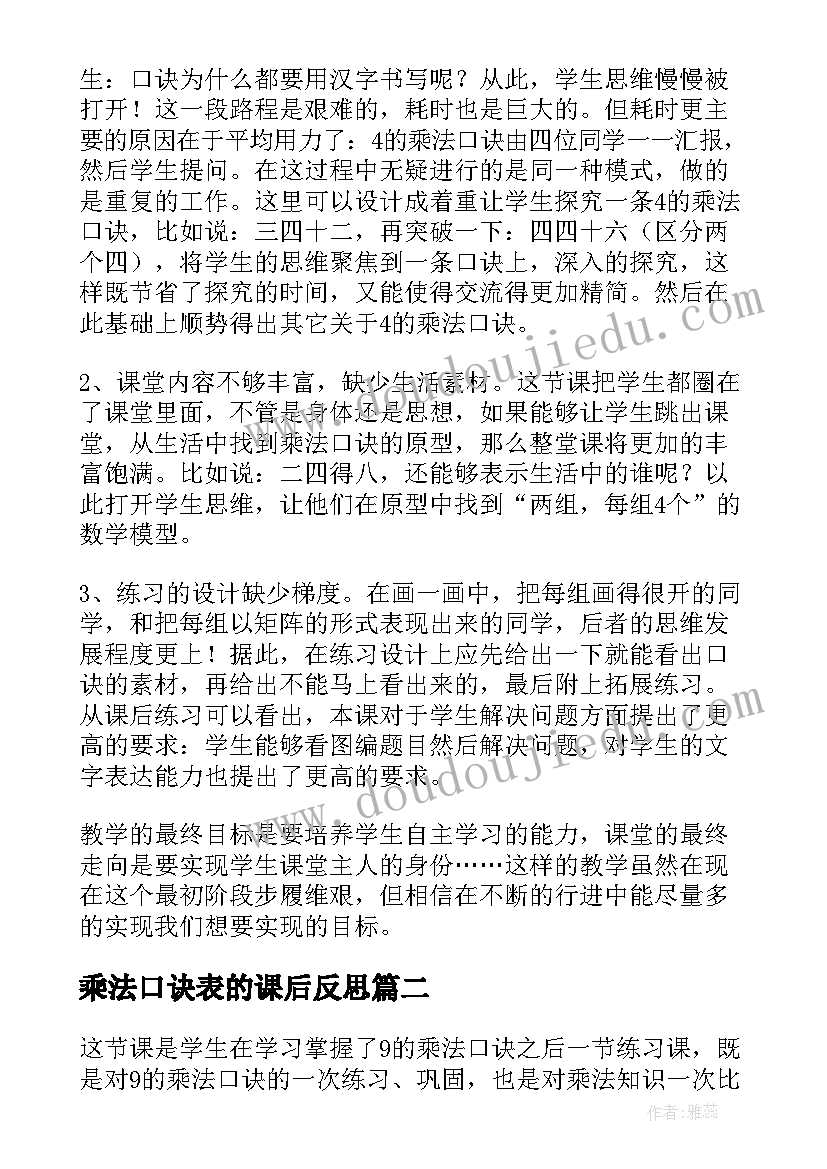 2023年乘法口诀表的课后反思 的乘法口诀教学反思(优质19篇)