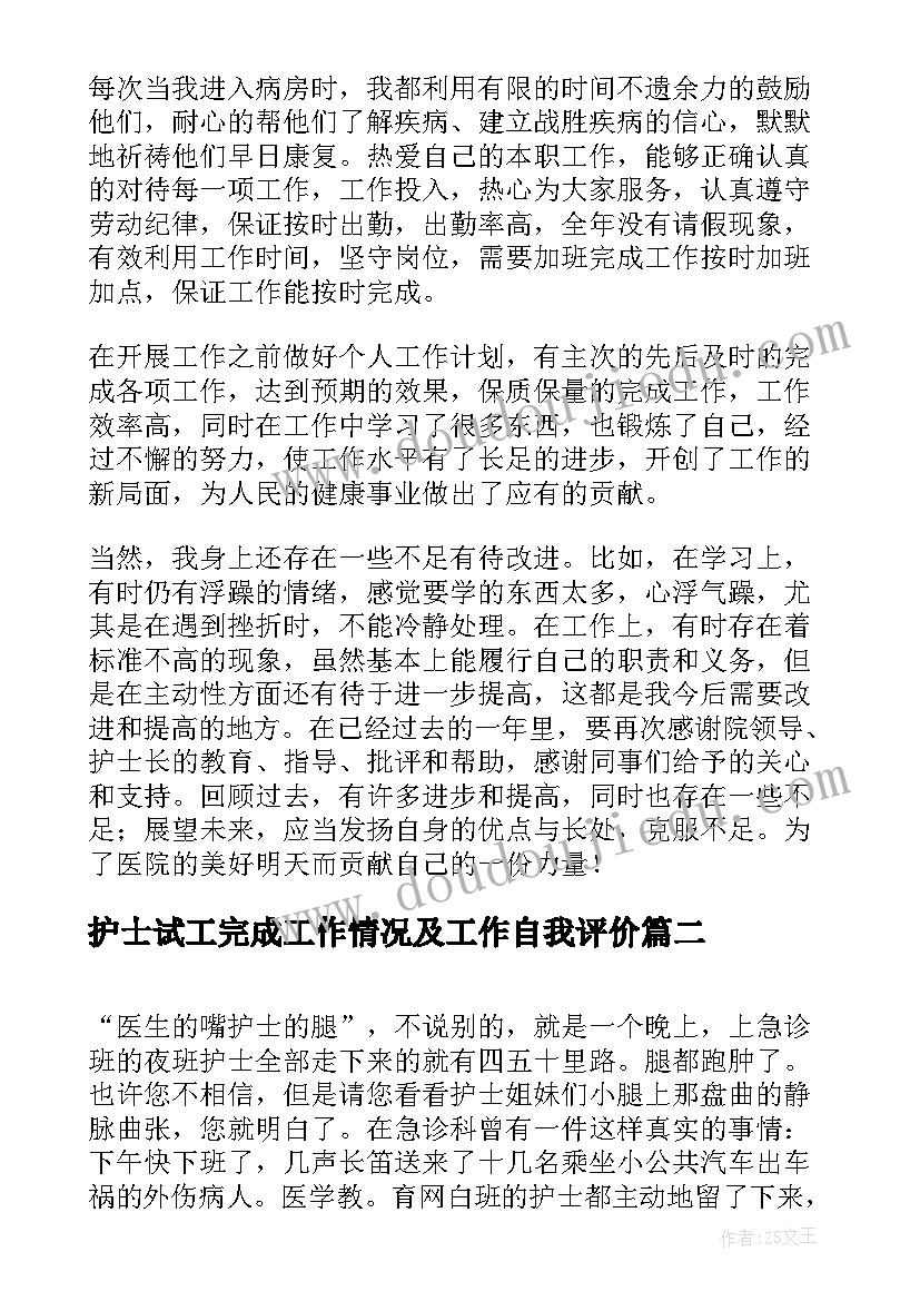 护士试工完成工作情况及工作自我评价 护士工作总结(优秀14篇)