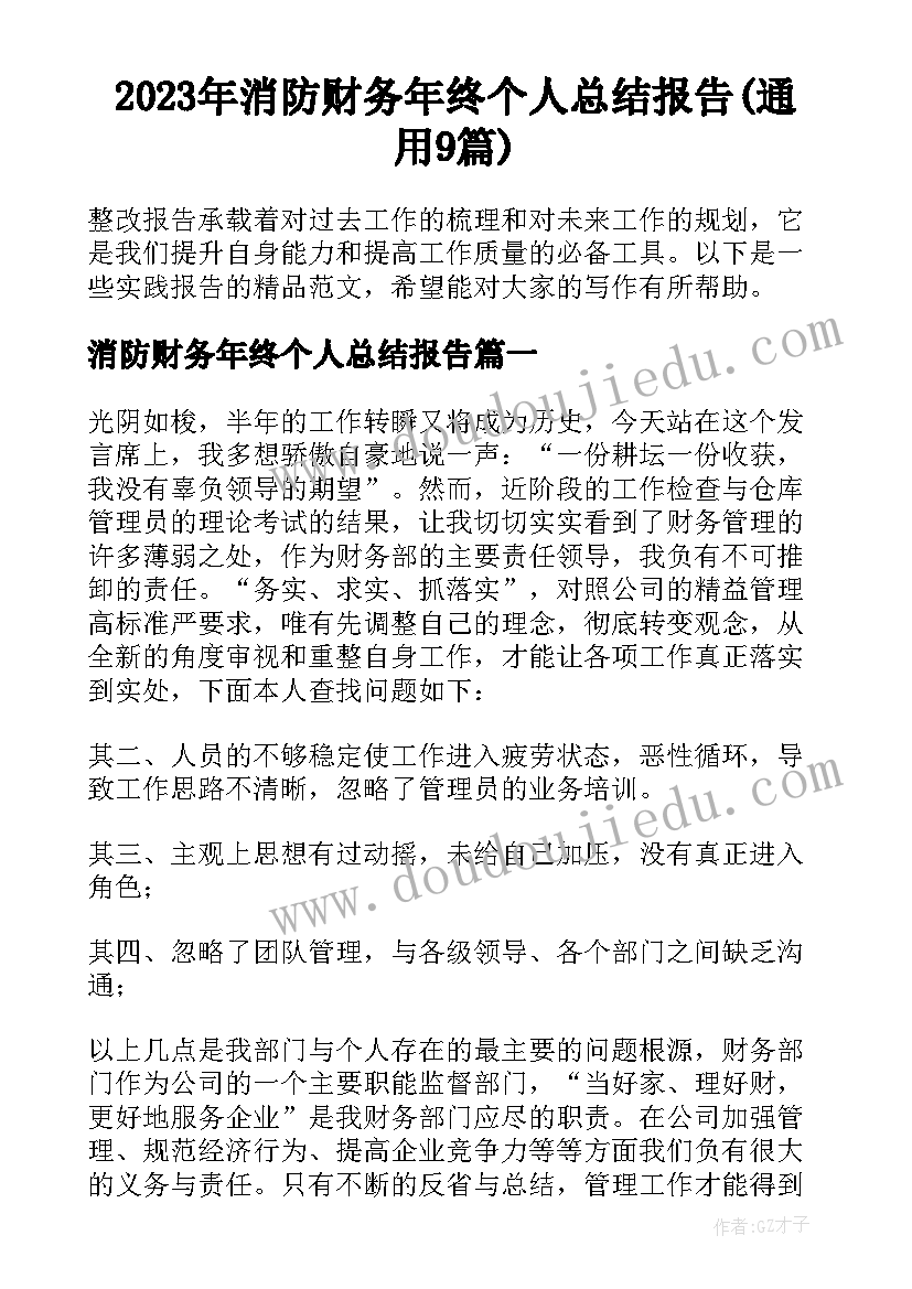 2023年消防财务年终个人总结报告(通用9篇)