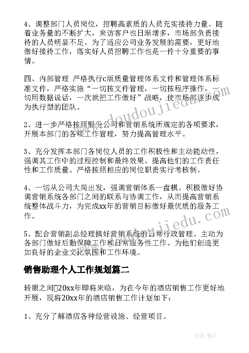 最新销售助理个人工作规划(大全8篇)