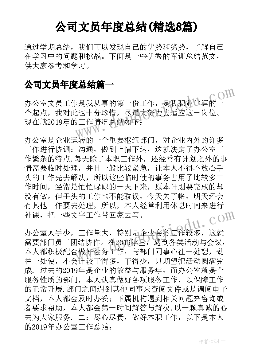 公司文员年度总结(精选8篇)