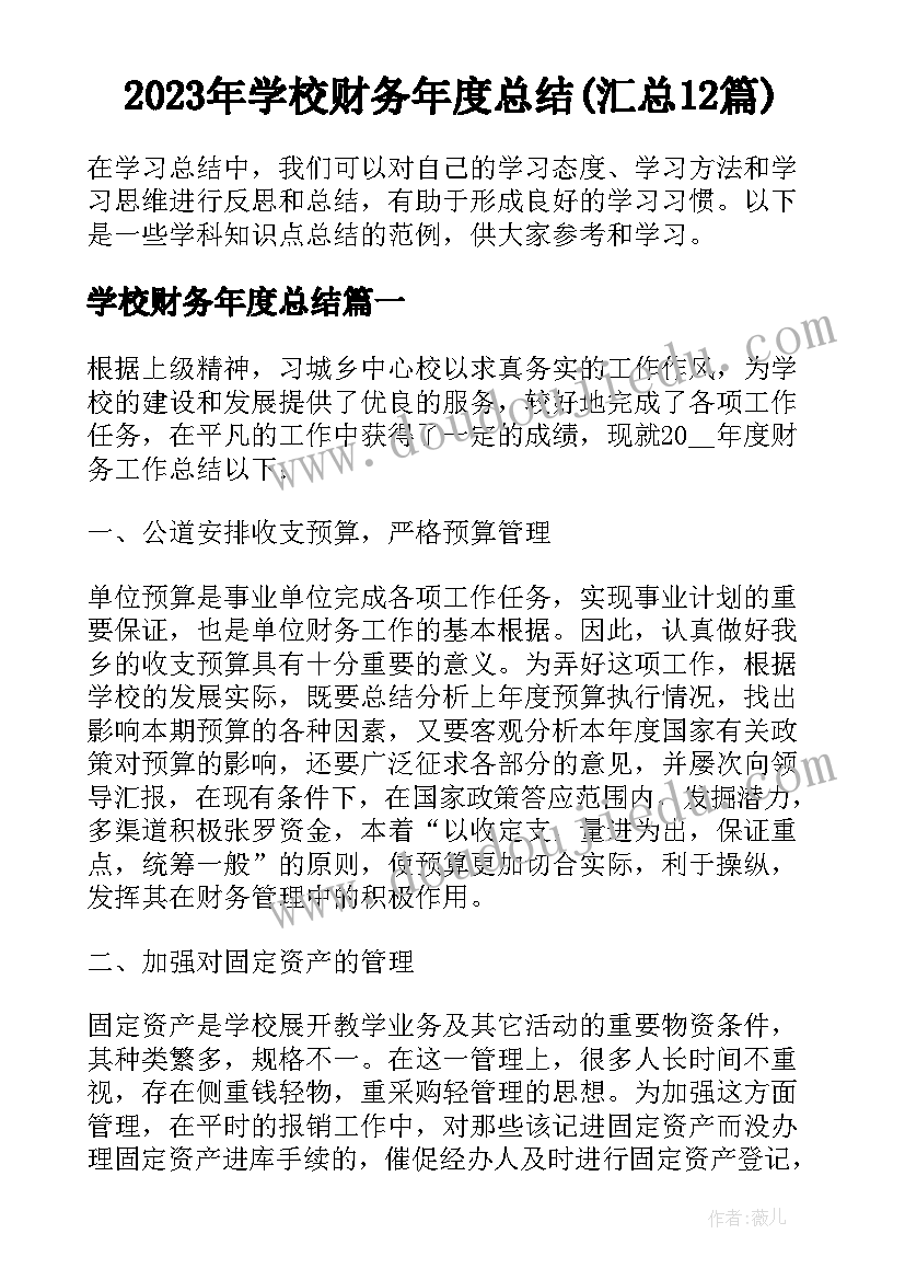 2023年学校财务年度总结(汇总12篇)