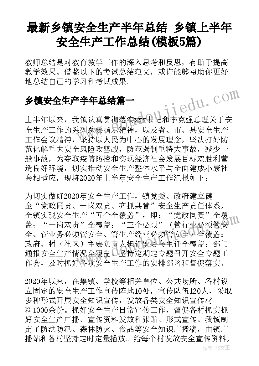 最新乡镇安全生产半年总结 乡镇上半年安全生产工作总结(模板5篇)