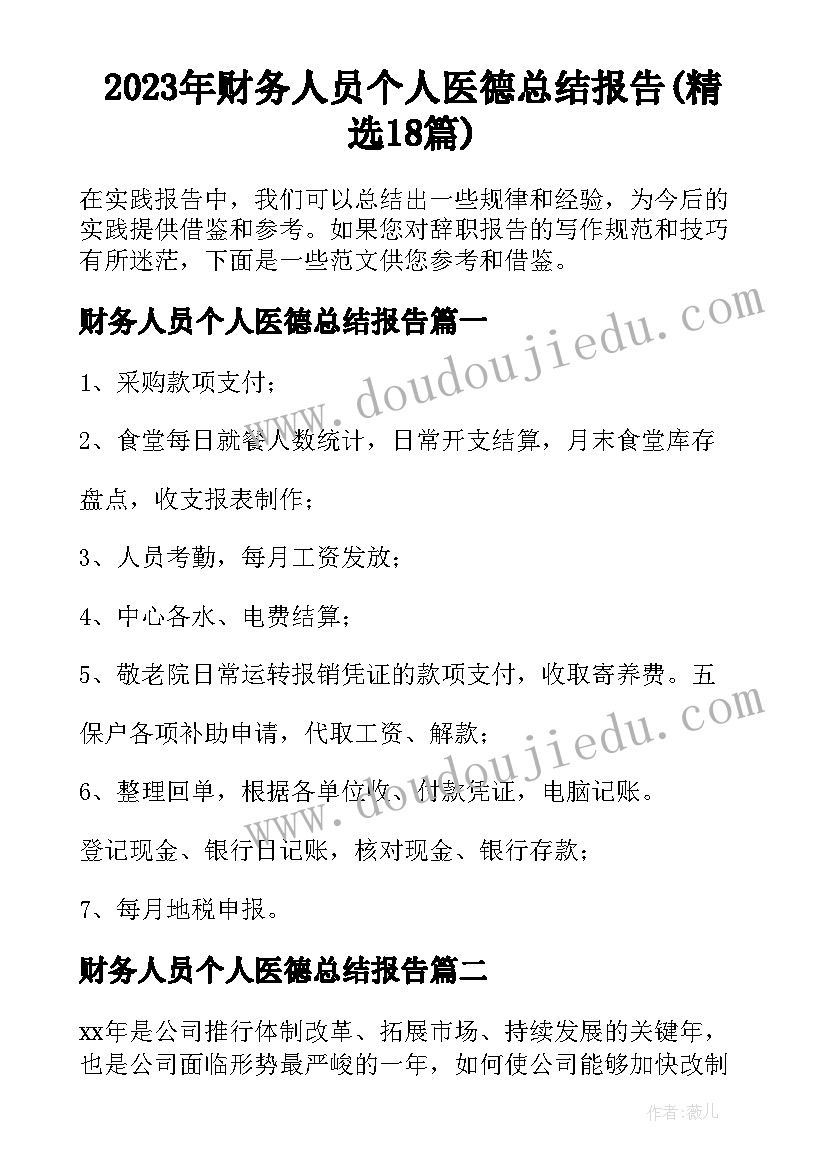 2023年财务人员个人医德总结报告(精选18篇)