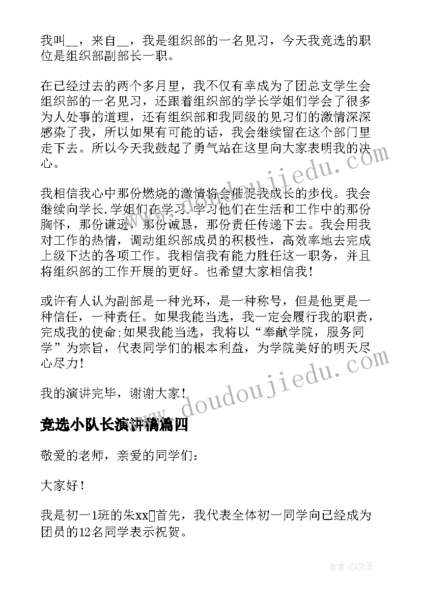 2023年竞选小队长演讲稿(大全10篇)