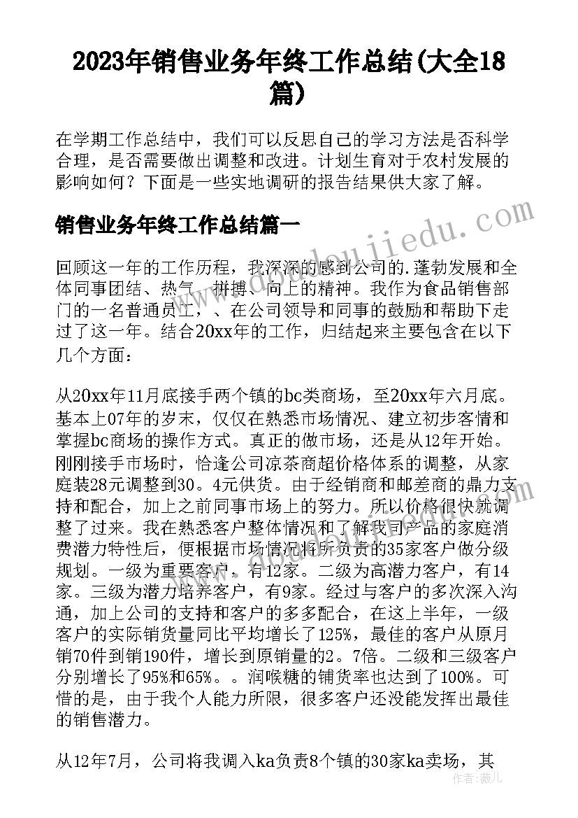 2023年销售业务年终工作总结(大全18篇)