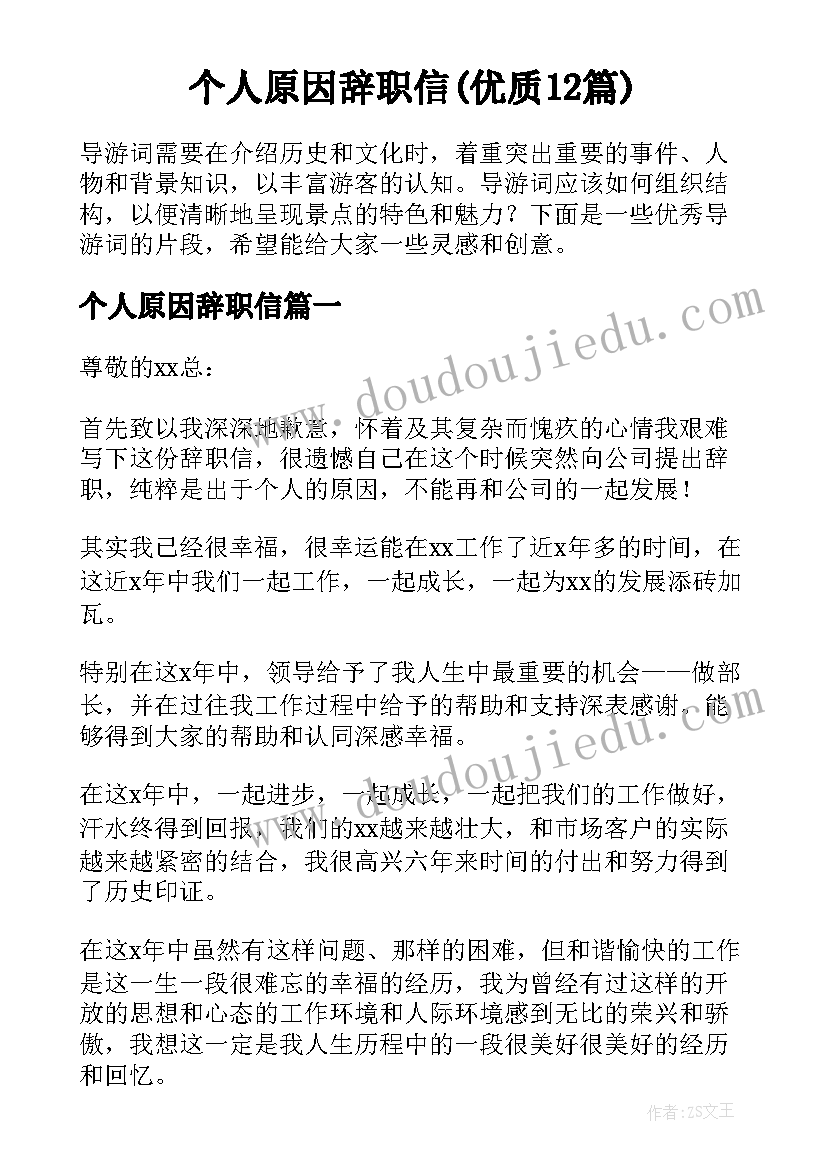 个人原因辞职信(优质12篇)