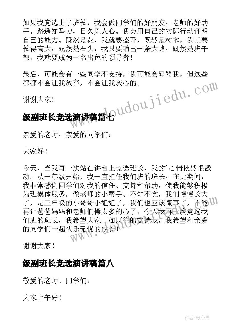 最新级副班长竞选演讲稿(实用12篇)