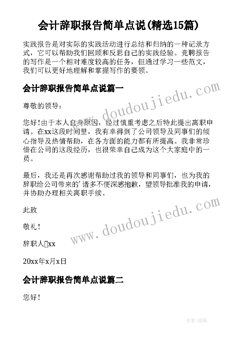 会计辞职报告简单点说(精选15篇)