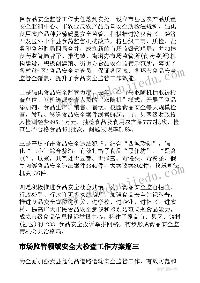 市场监管领域安全大检查工作方案(汇总8篇)