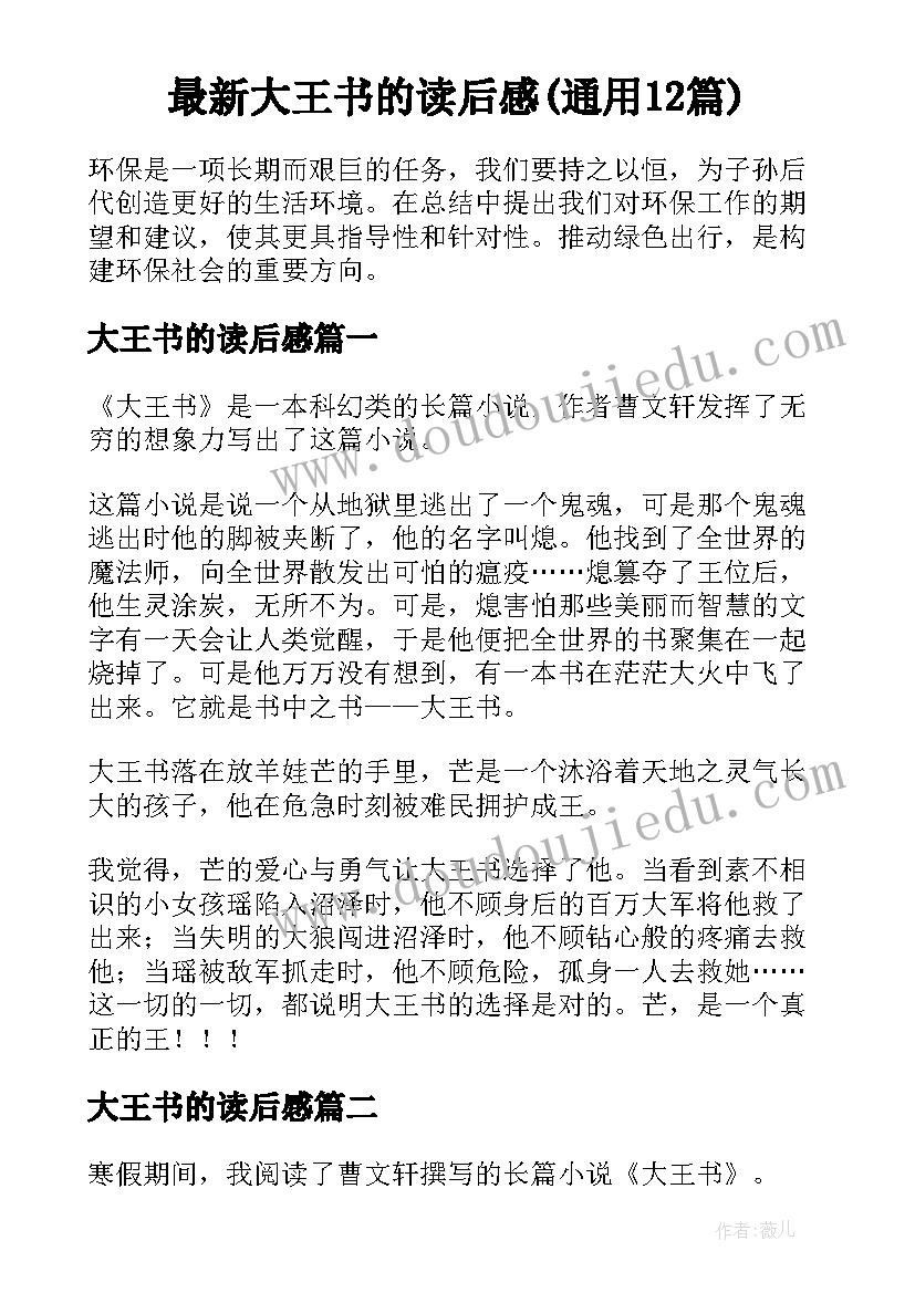 最新大王书的读后感(通用12篇)