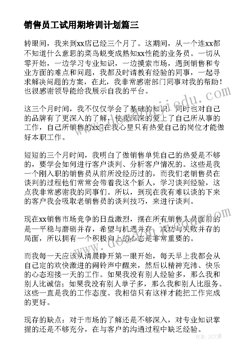 2023年销售员工试用期培训计划 销售员工试用期转正申请书(优秀10篇)