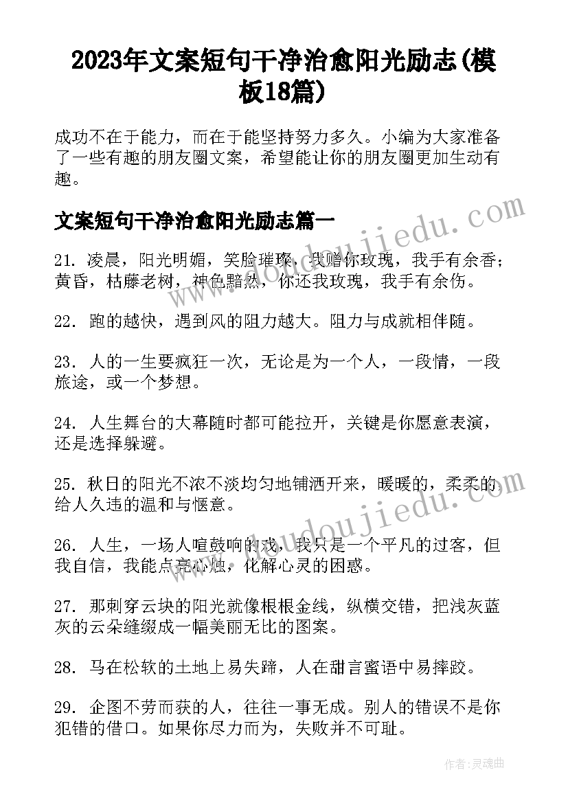 2023年文案短句干净治愈阳光励志(模板18篇)