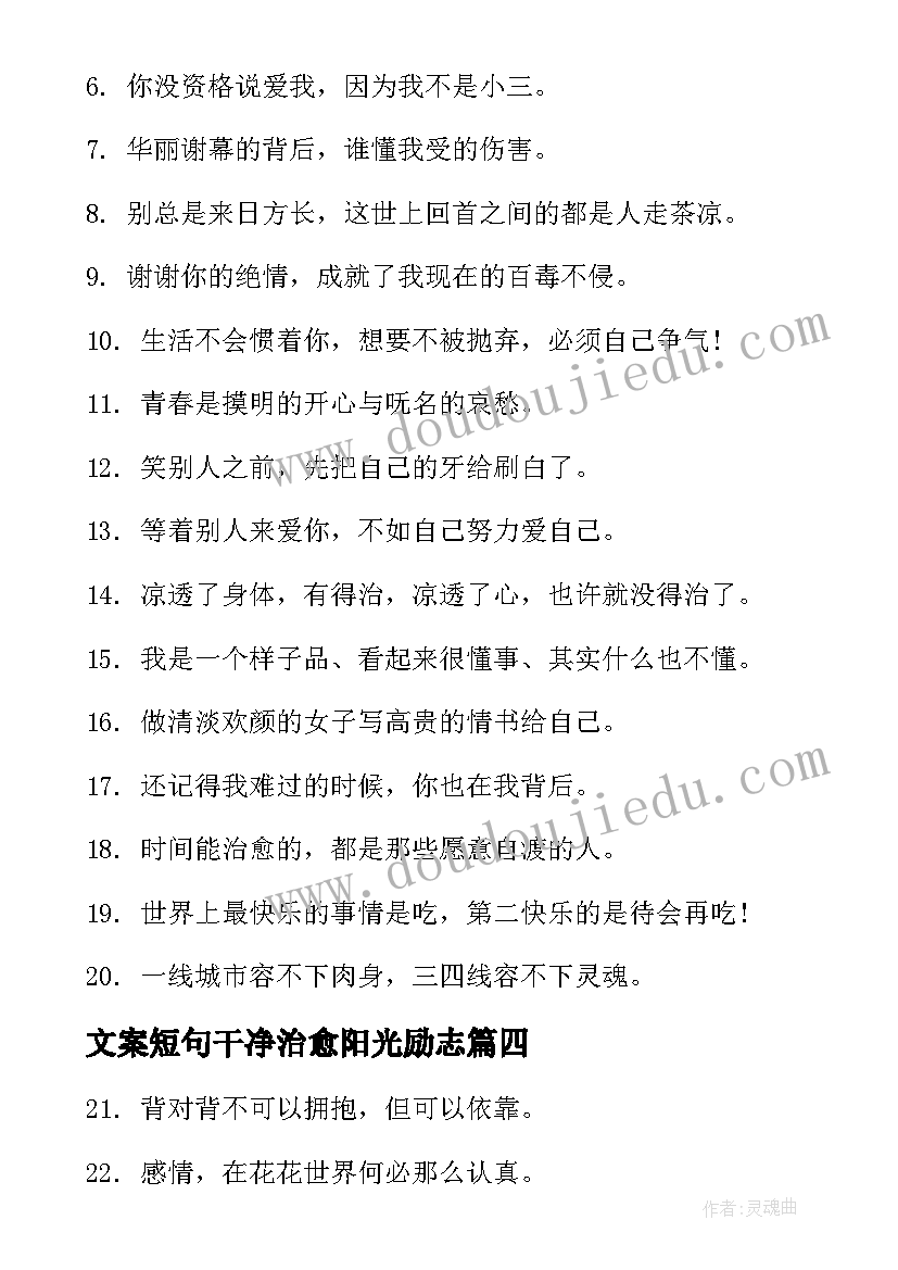 2023年文案短句干净治愈阳光励志(模板18篇)