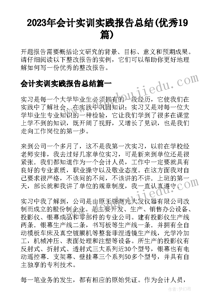 2023年会计实训实践报告总结(优秀19篇)