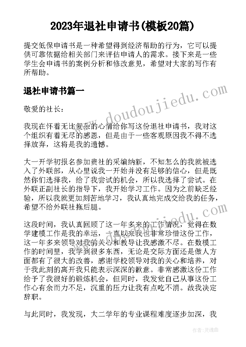 2023年退社申请书(模板20篇)