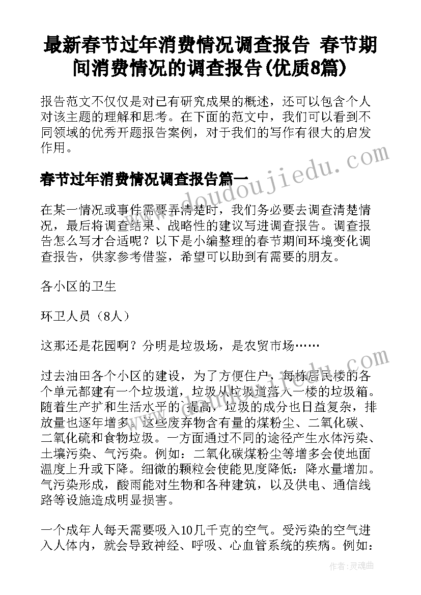 最新春节过年消费情况调查报告 春节期间消费情况的调查报告(优质8篇)