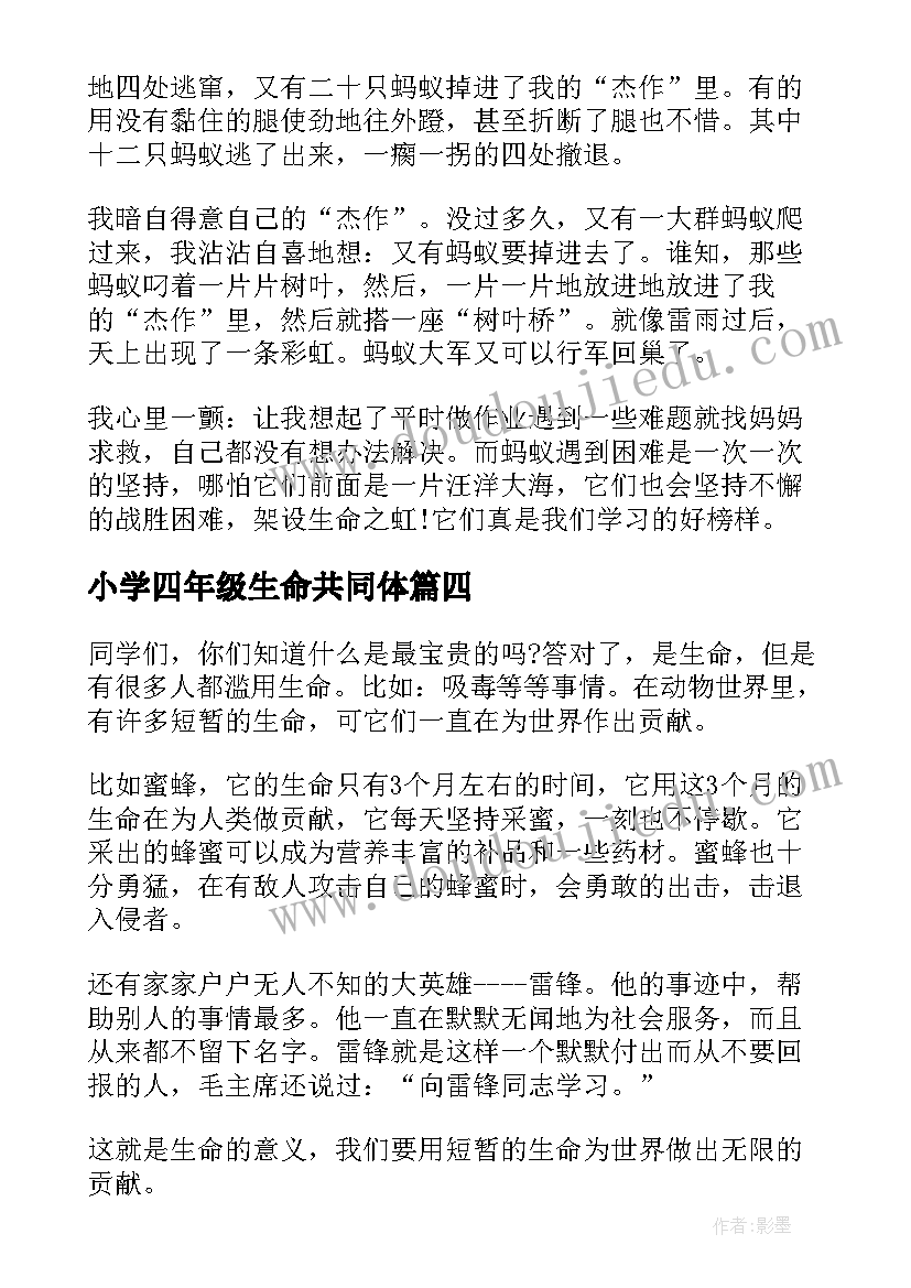 2023年小学四年级生命共同体 感悟生命四年级(精选20篇)