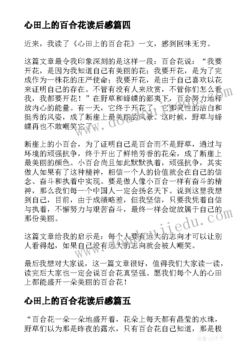 最新心田上的百合花读后感(模板9篇)